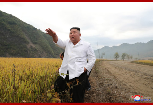 金化郡の災害復旧建設現場を現地指導した金正恩氏（2020年10月2日付朝鮮中央通信より）